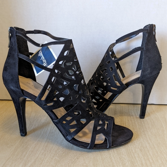 BCBGeneration Black Suede Stiletto Heels with Intricate Cut-Out Design 8.5 - Picture 3 of 11